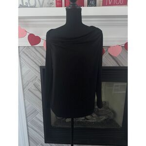Banana Republic Long Sleeve Black Top Draped Neckline Elegant Blouse Medium‎